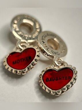 PANDORA Red Enamel Piece of My Heart Mother/Daughter Dangle Charms 790950EN27